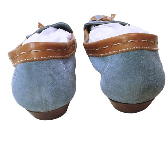 Cole Haan Blue Suede Shoe Flats -9.5B Bow Tassel Leather Stitch Moc-Toe Slip-On - Picture 8 of 12